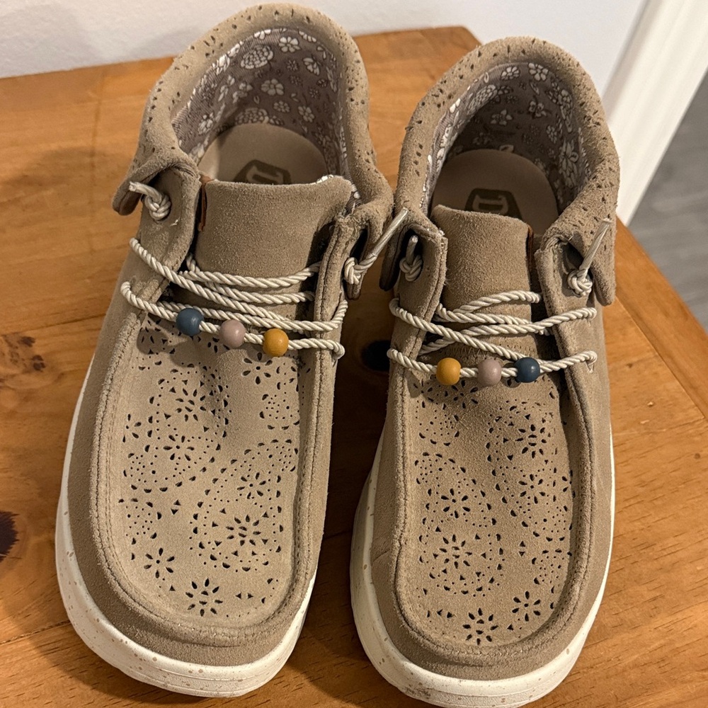 Hey Dude Tan Moccasins with Beaded Laces